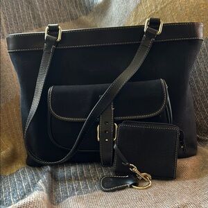 Dooney & Bourke Black East/West Tote with card case and key chain